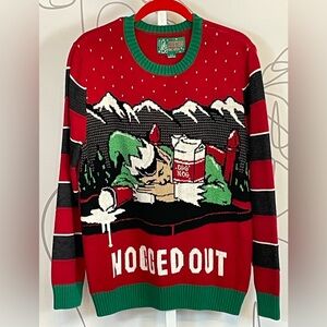 Ugly Christmas Sweater Red Green Black "Nogged Out" Crewneck